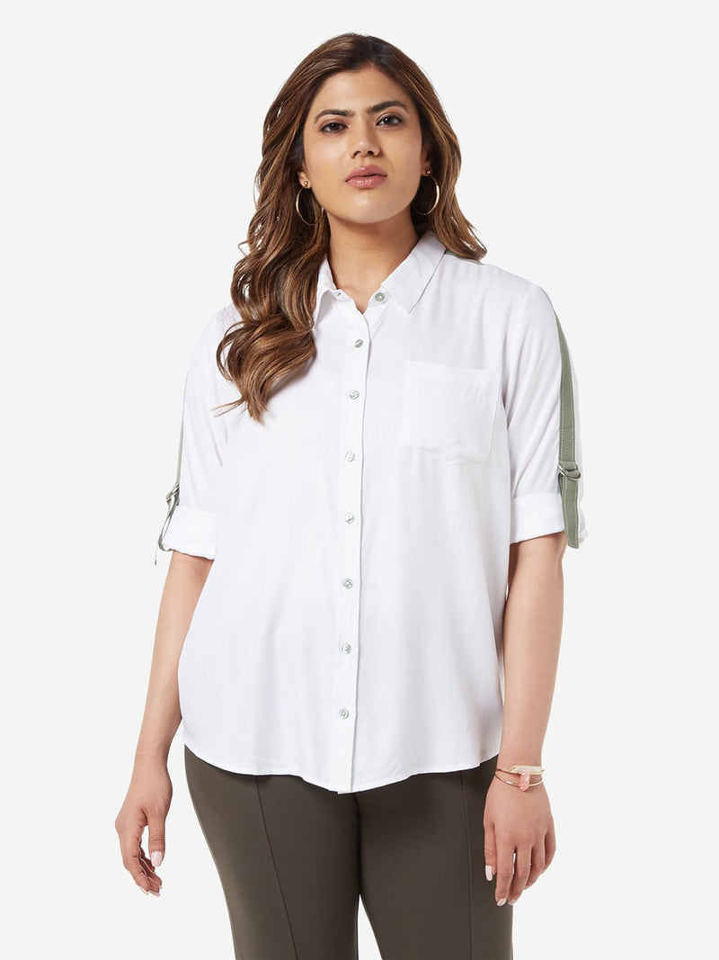 Gia Curve White Tape-Detailed Casual Shirt
