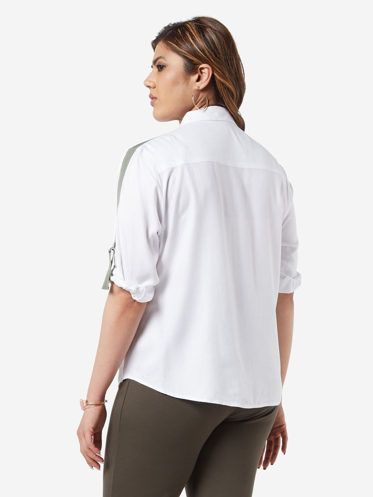 Gia Curve White Tape-Detailed Casual Shirt