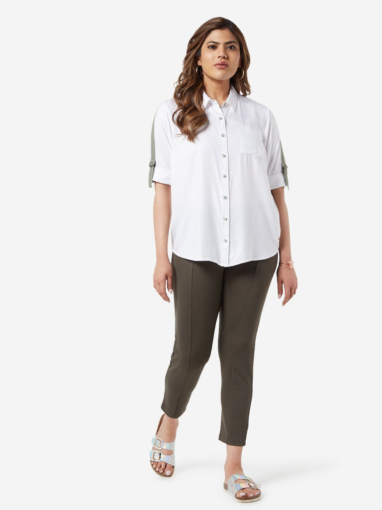 Gia Curve White Tape-Detailed Casual Shirt
