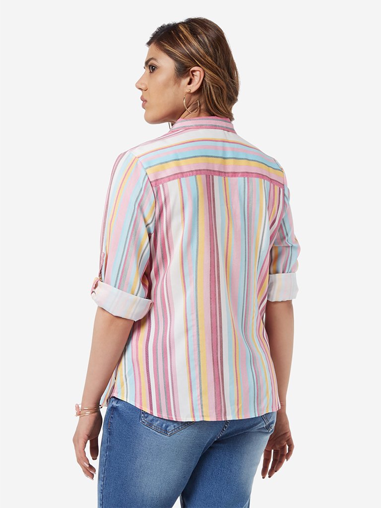 Gia Curve Light Pink Striped Casual Shirt