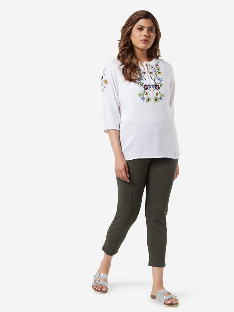 Gia Curve White Floral Embroidered Cooper Top