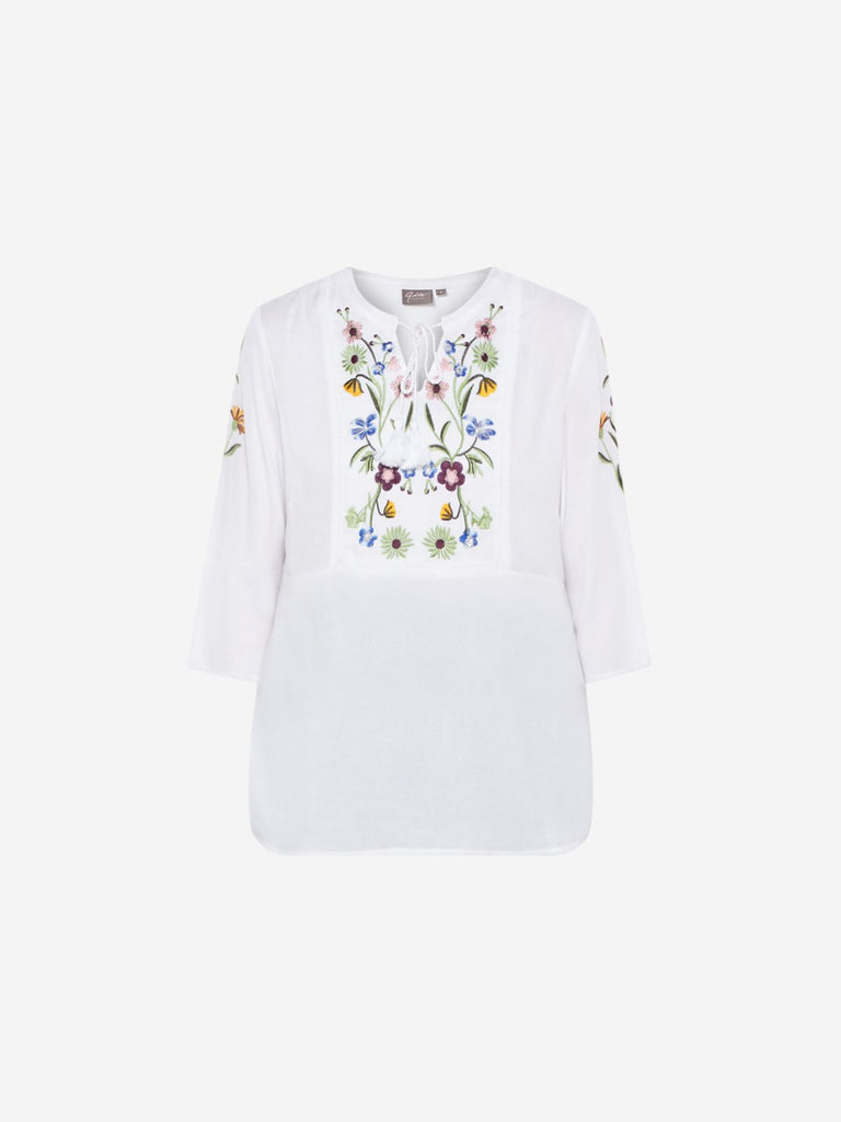Gia Curve White Floral Embroidered Cooper Top