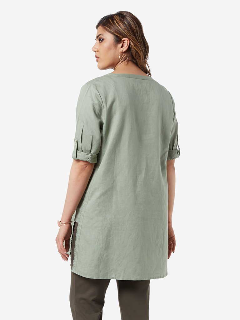 Gia Curve Sage Green Crochet Detailed Tunic