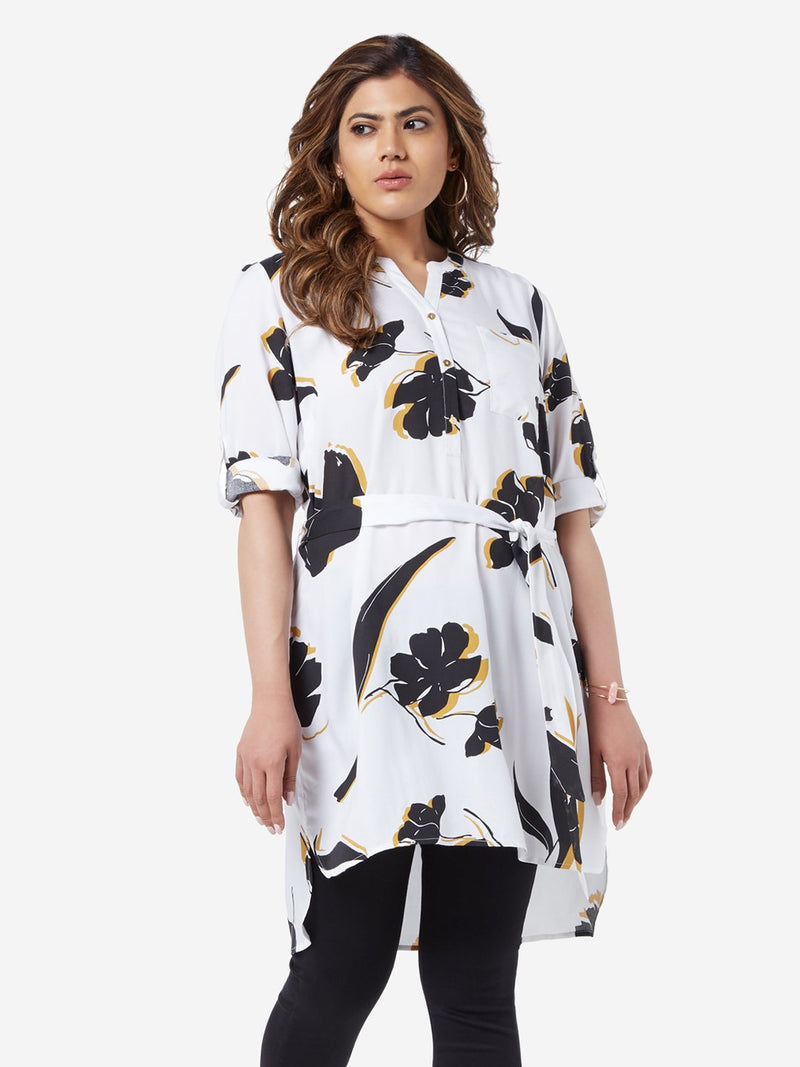 Gia Curve White Floral Miles Tunic With Belt
