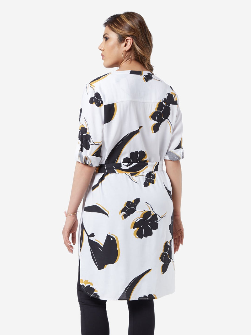 Gia Curve White Floral Miles Tunic With Belt