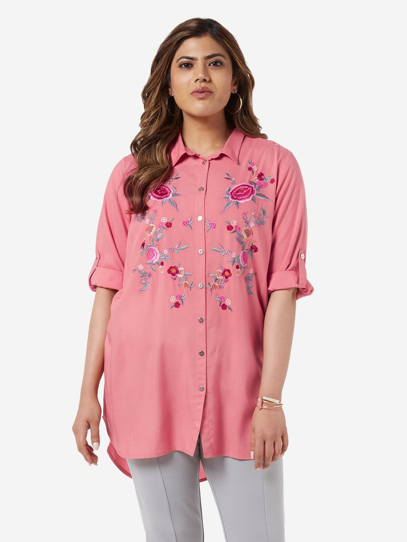 Gia Curve Peach Embroidered High-Low Marsh Tunic