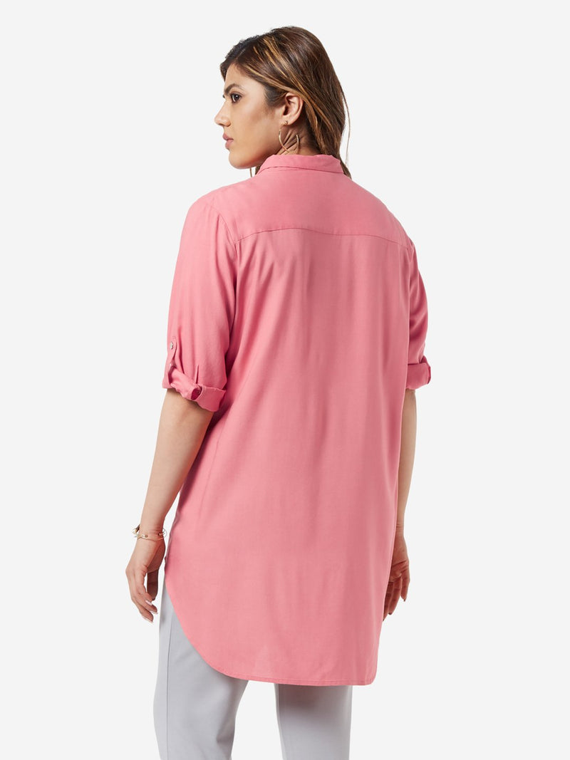 Gia Curve Peach Embroidered High-Low Marsh Tunic
