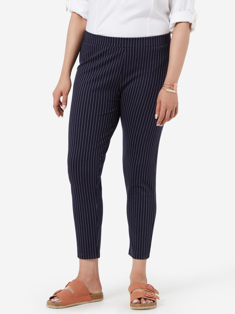 Gia Curve Navy Striped Cropped Ponte Pants