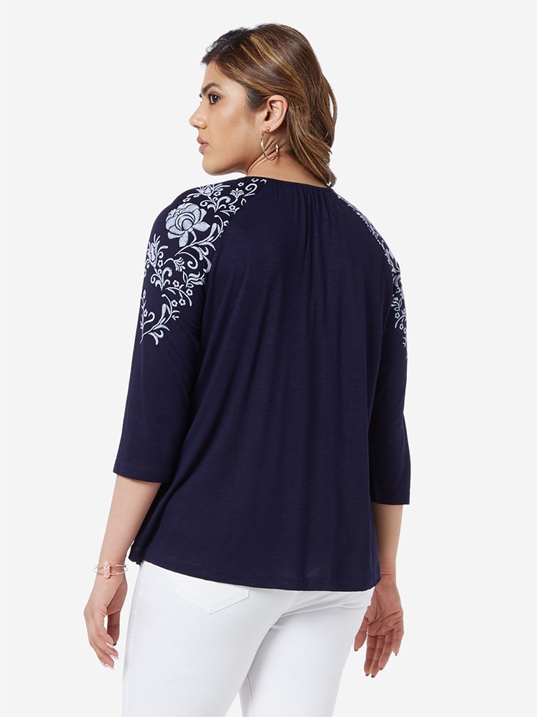 Gia Curve Navy Floral Patterned Ashley Top