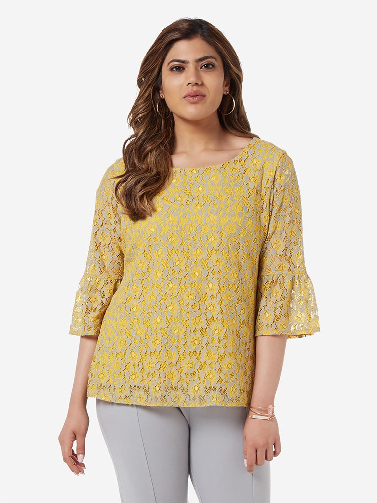 Gia Curve Ochre Floral Lace Dorothy Top
