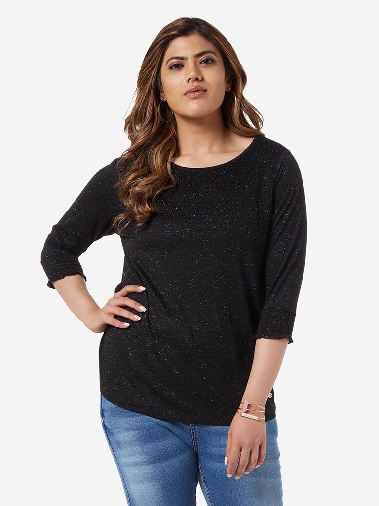 Gia Curve Black Shimmer Detailed Top