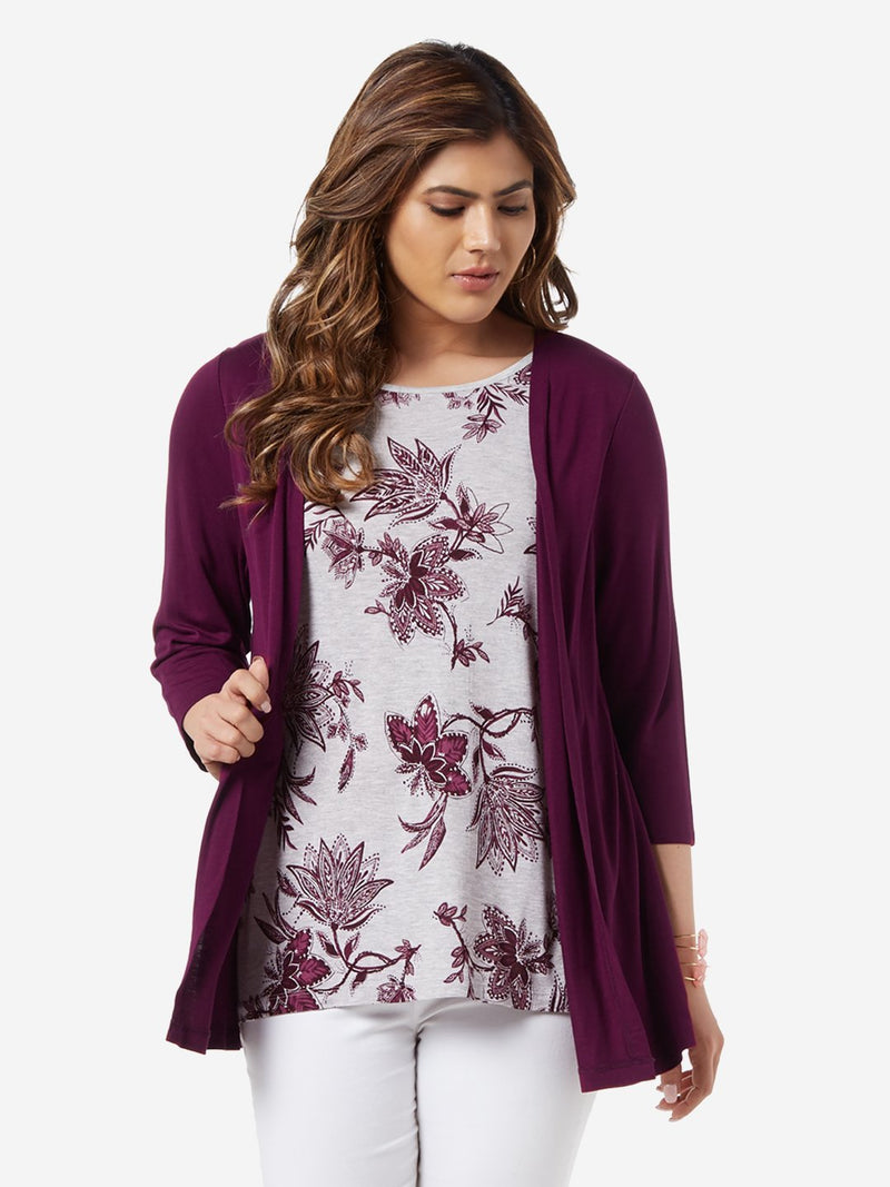 Gia Curve Berry Floral Printed Vice Top