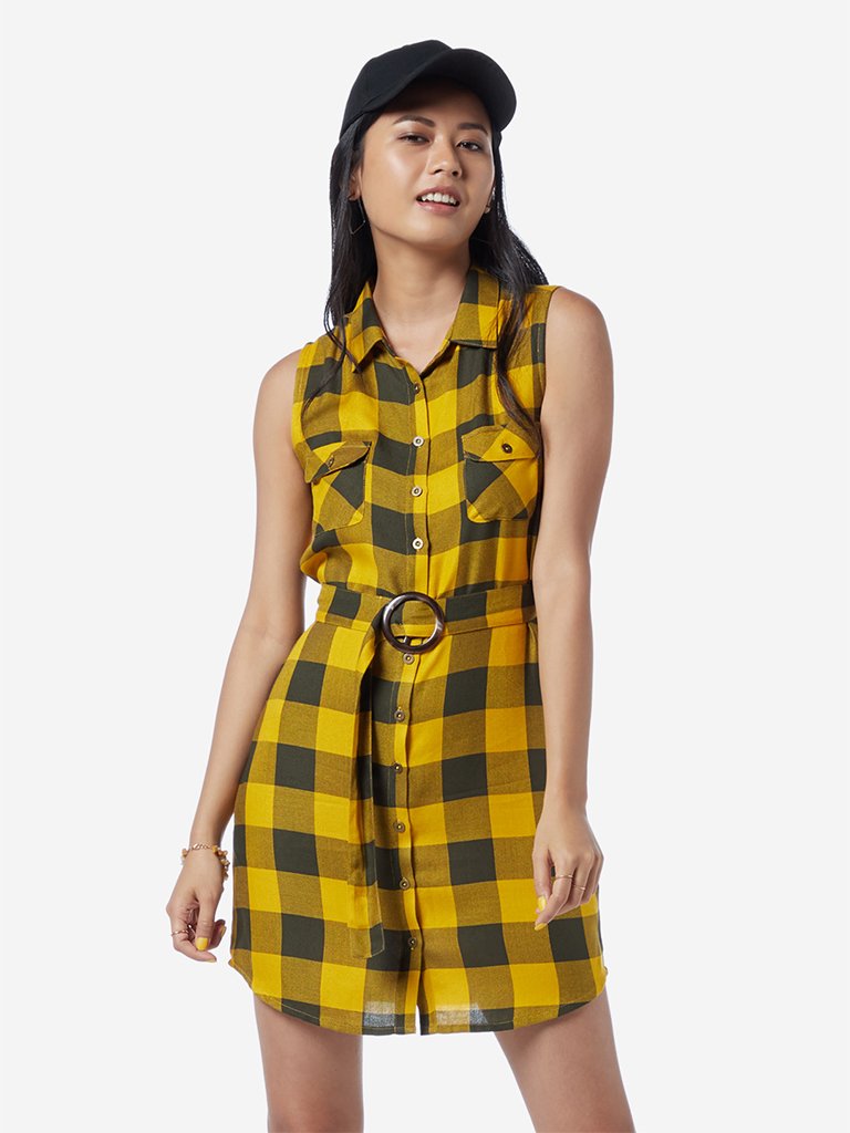 Nuon Black And Mustard Ralph Checkered Dress