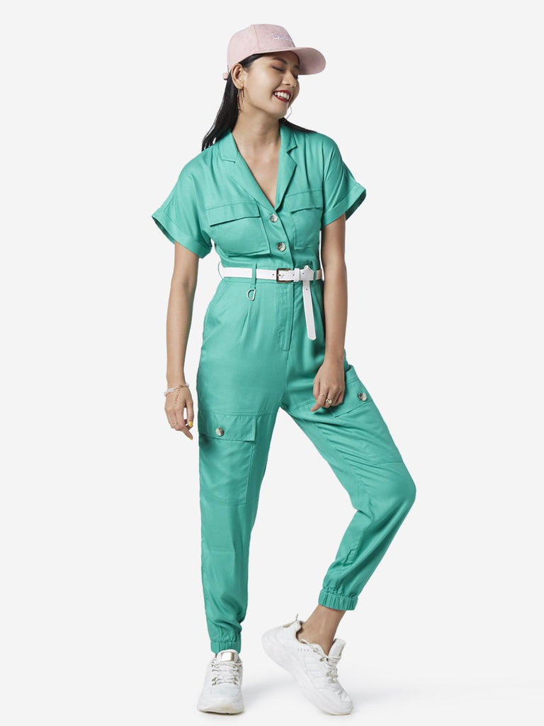 Nuon Green Cargo-Style Jumpsuit With Belt