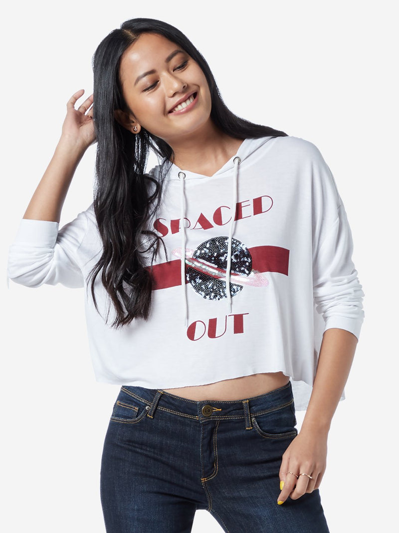 Nuon White Space Hooded Cropped T-Shirt