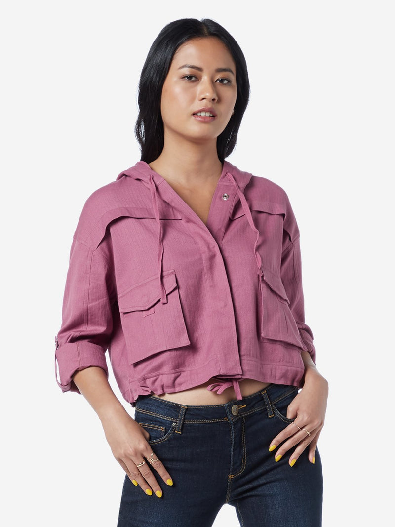 Nuon Mauve Bersh Hooded Crop Jacket