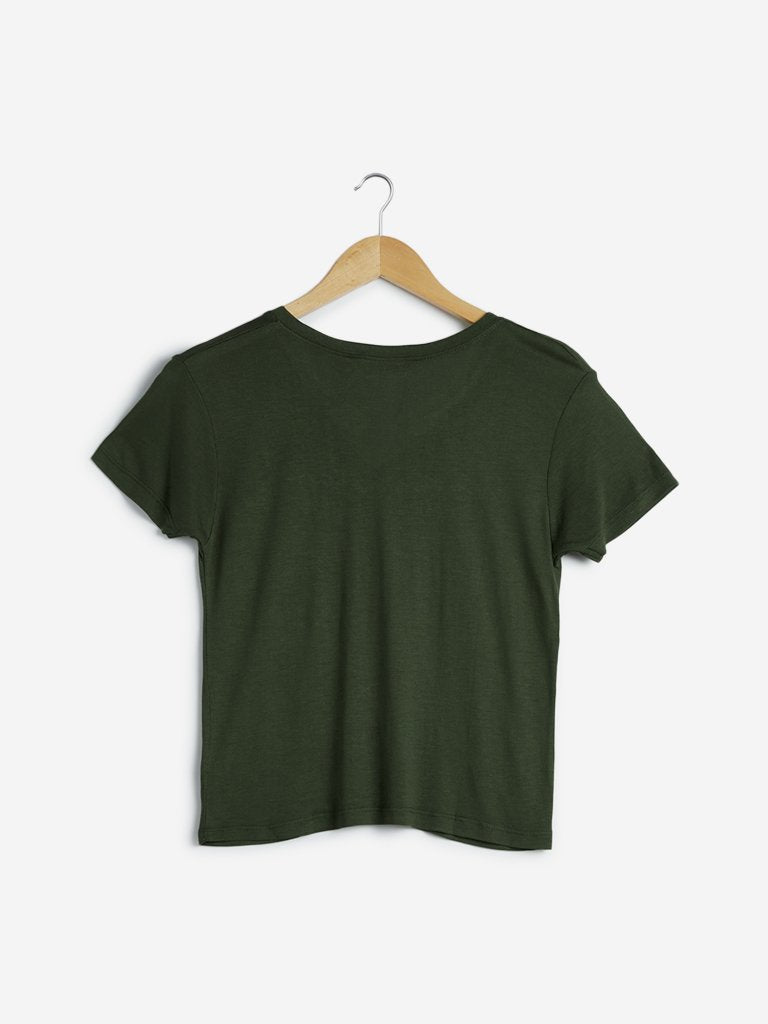 Nuon Khaki Text Printed T-Shirt