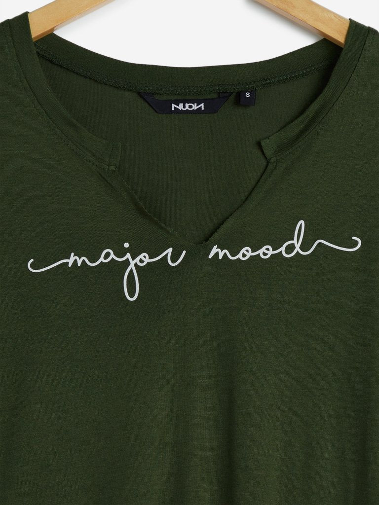Nuon Khaki Text Printed T-Shirt