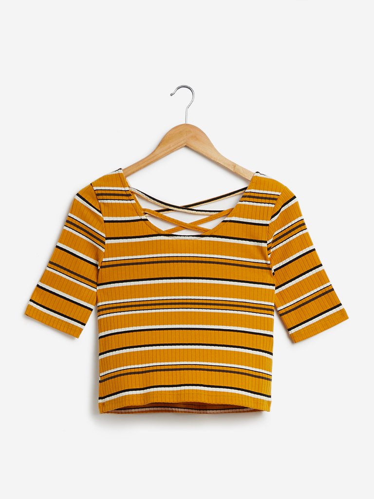 Nuon Mustard Striped Thomas Crop-Top