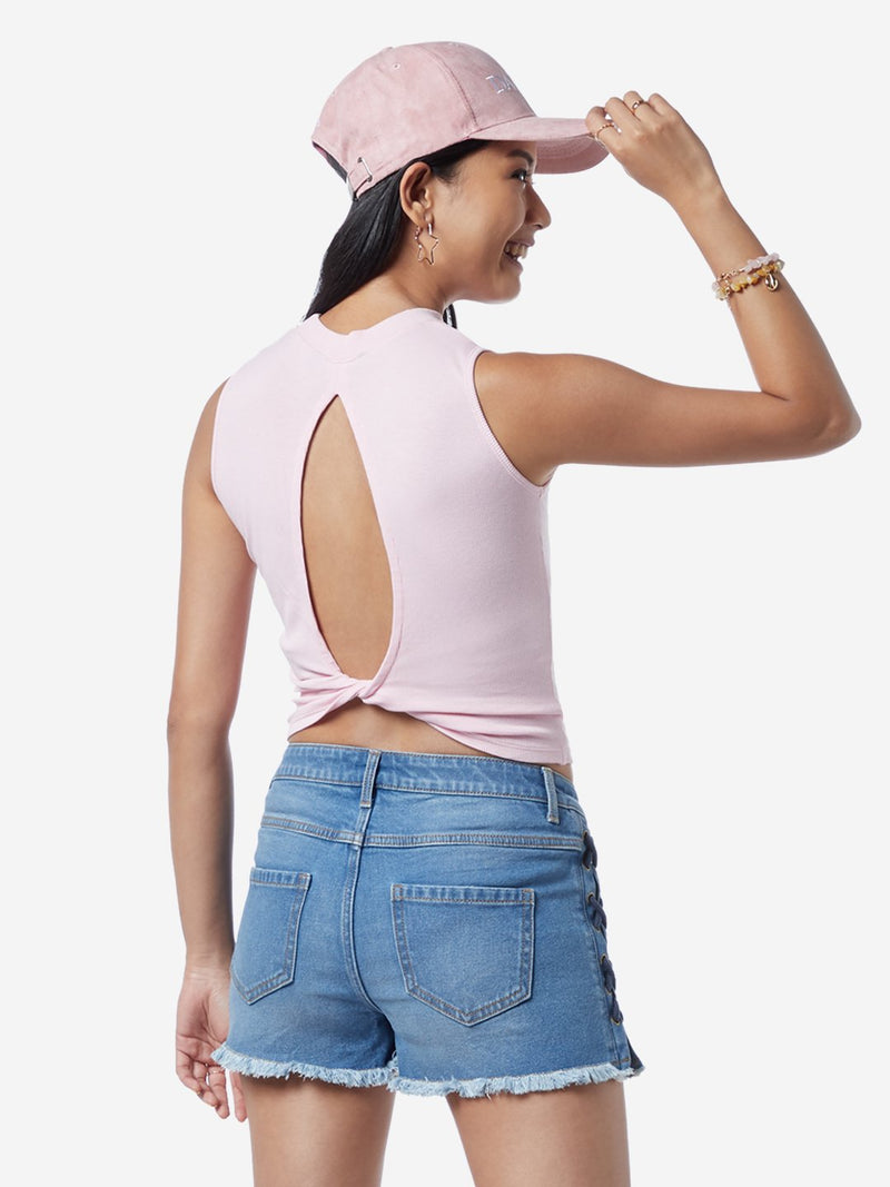 Nuon Pink Pretzel Twist Back Crop-Top