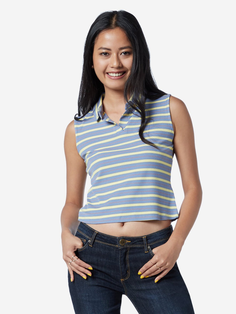 Nuon Blue Striped Adder Polo Neck T-Shirt