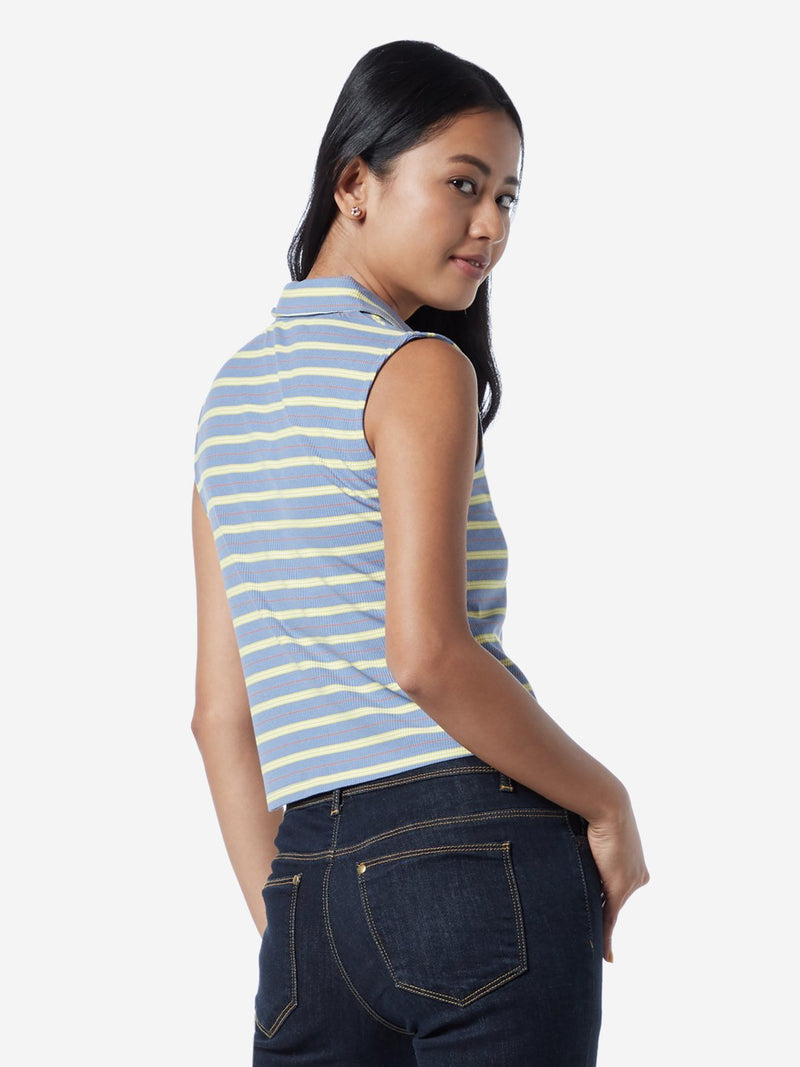 Nuon Blue Striped Adder Polo Neck T-Shirt