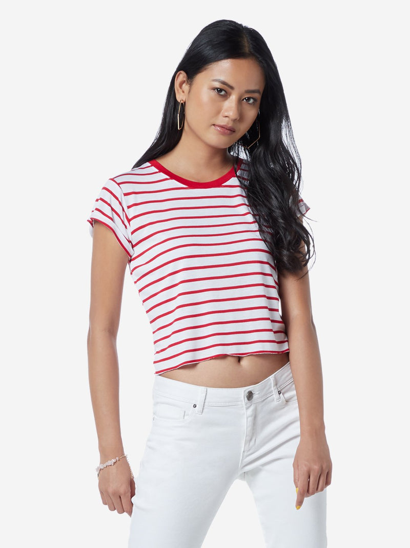 Nuon White Striped Olix Cropped T-Shirt
