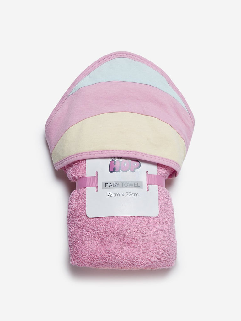 Baby HOP Pink Striped Hooded Bath Towel