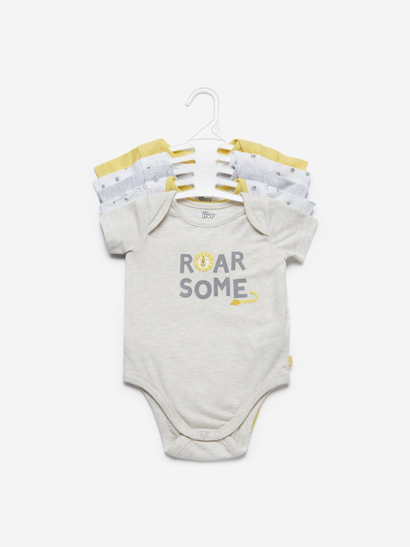 Baby HOP Yellow Lion Printed Onesies Set Of Five