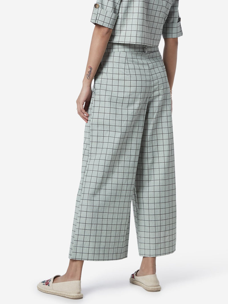 Bombay Paisley Sea Green Palazzos With Belt