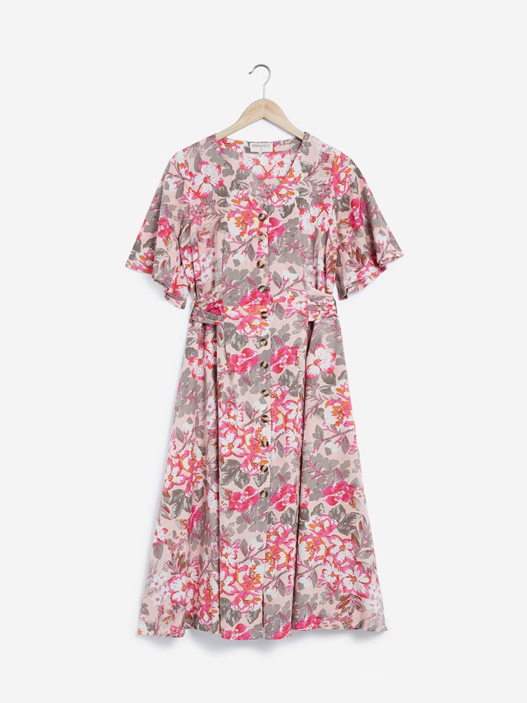 Bombay Paisley Pink Floral Fit-And-Flare Dress