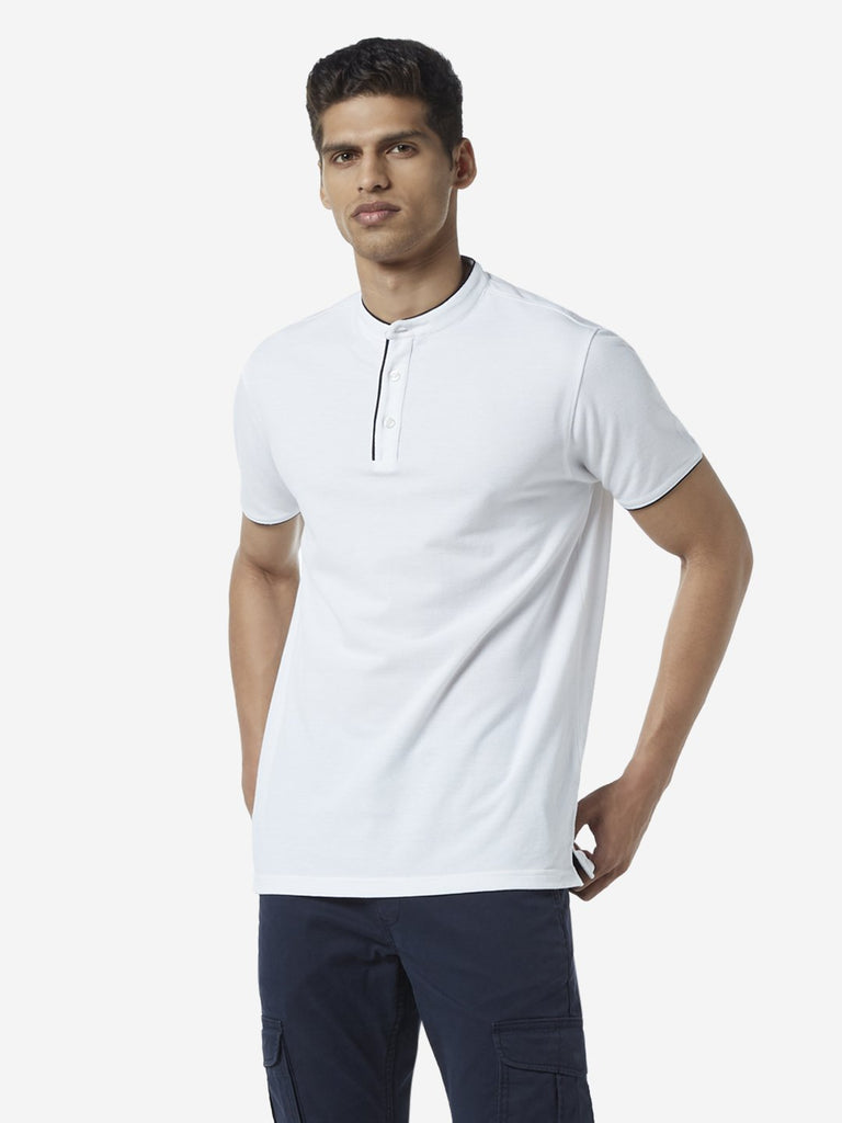 WES Casuals White Slim Fit T-Shirt