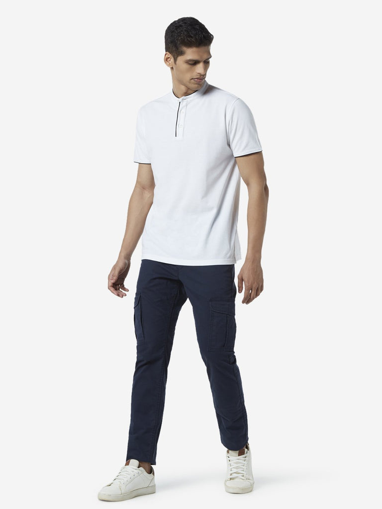 WES Casuals White Slim Fit T-Shirt