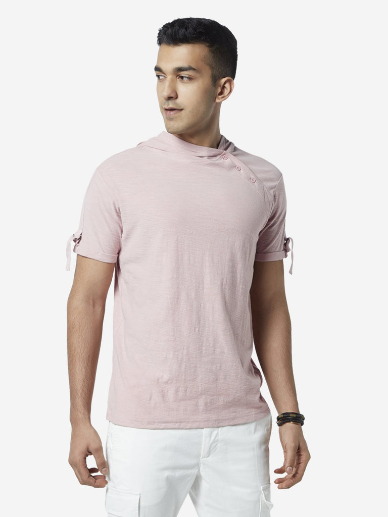 Nuon Dull Pink Slim Fit Hooded T-Shirt