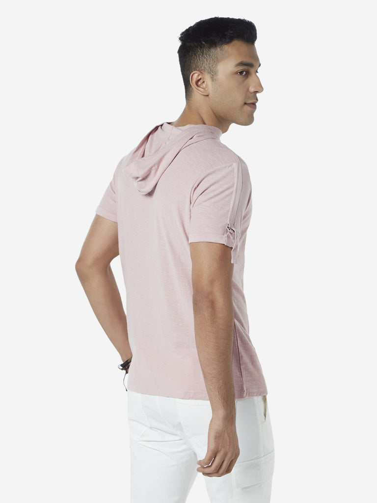 Nuon Dull Pink Slim Fit Hooded T-Shirt