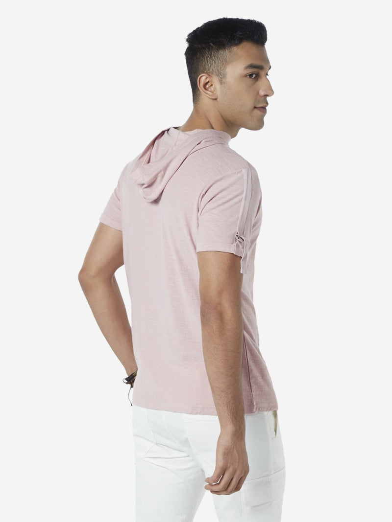 Nuon Dull Pink Slim Fit Hooded T-Shirt