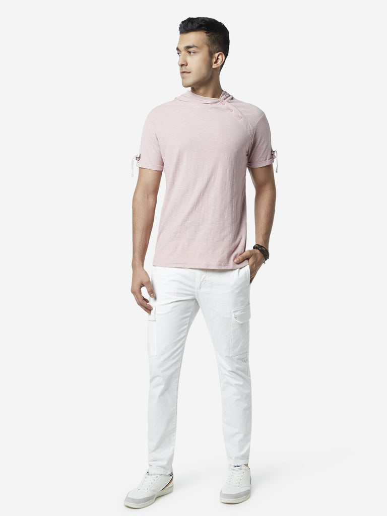 Nuon Dull Pink Slim Fit Hooded T-Shirt