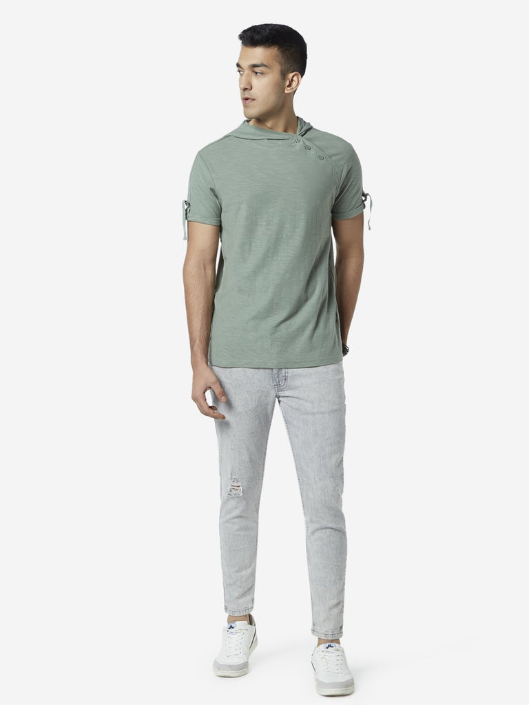 Nuon Sage Green Slim Fit Hooded T-Shirt