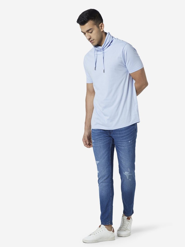 Nuon Light Lavender Snood Neck Slim Fit T-Shirt