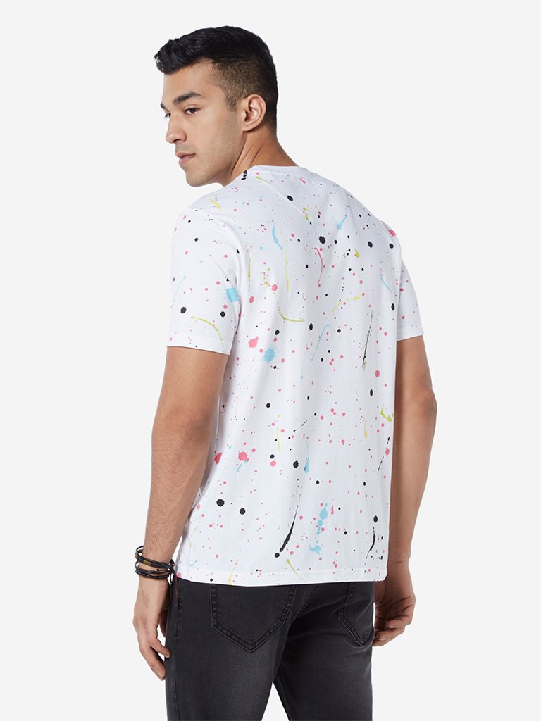 Nuon White Slim Fit Graphic Print T-Shirt