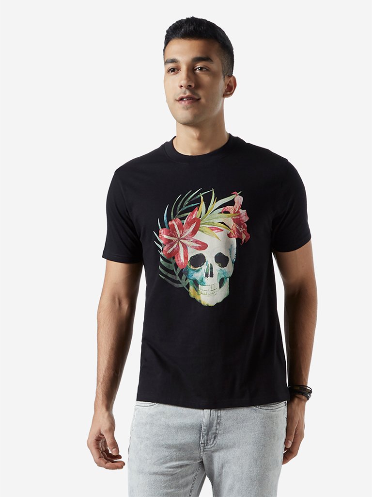 Nuon Black Printed Slim Fit T-Shirt