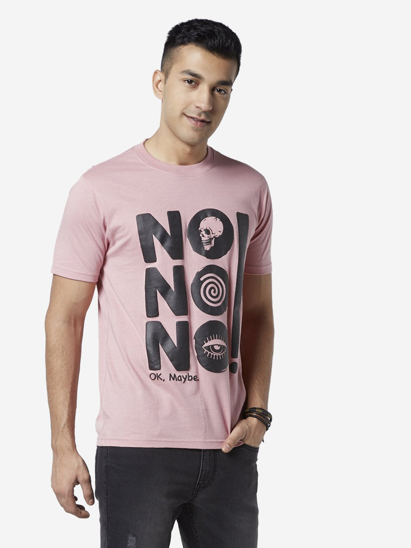 Nuon Light Pink Text Print Slim Fit T Shirt
