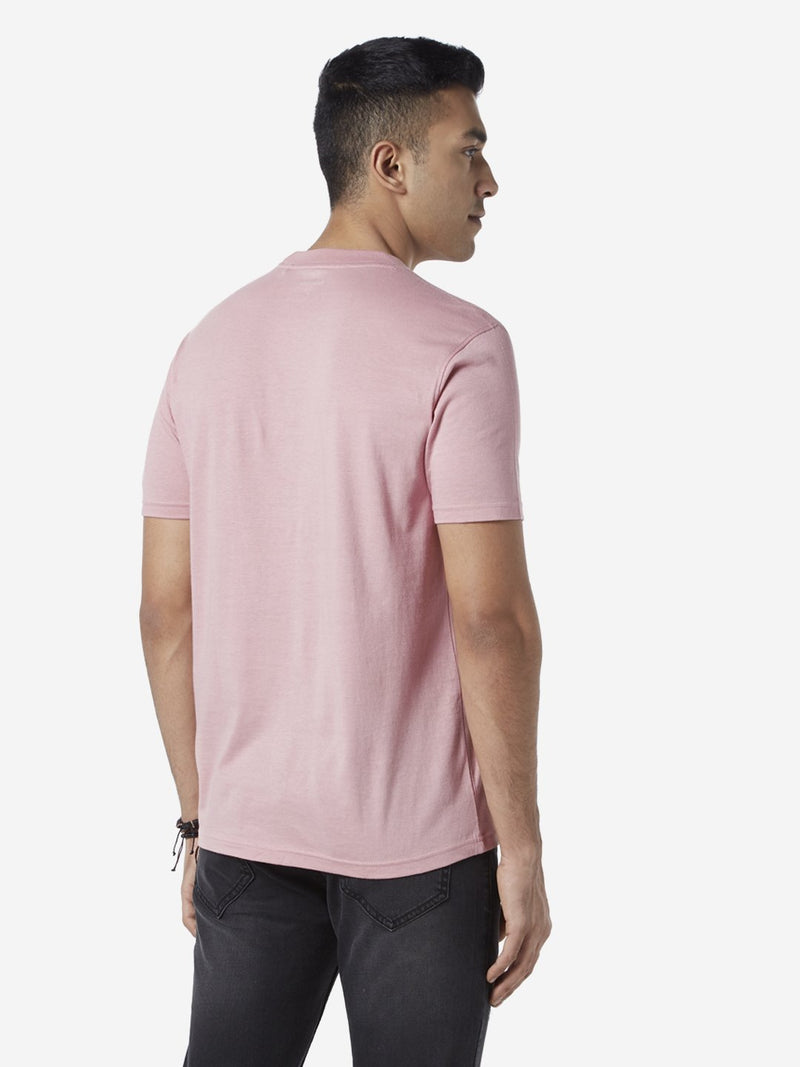 Nuon Light Pink Text Print Slim Fit T Shirt