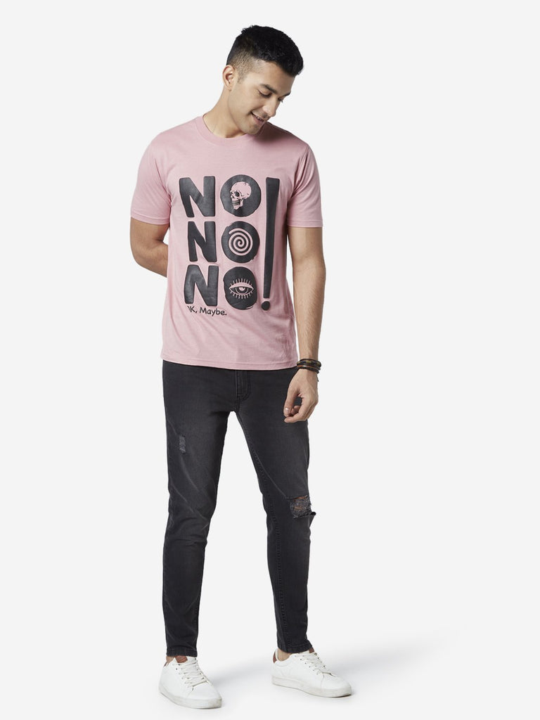 Nuon Light Pink Text Print Slim Fit T Shirt