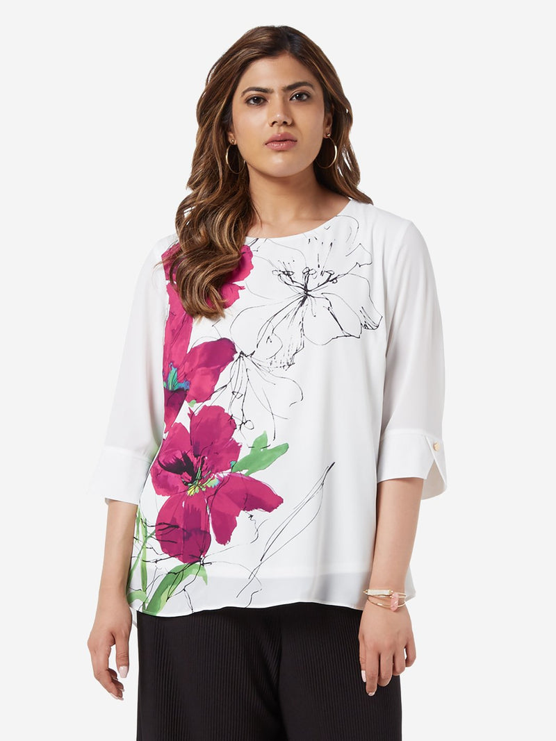 Gia Curve White Floral Patterned Jovi Top