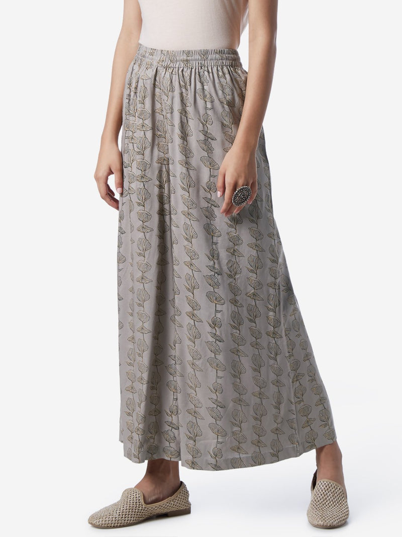 Utsa Grey Floral Patterned Flared Palazzos