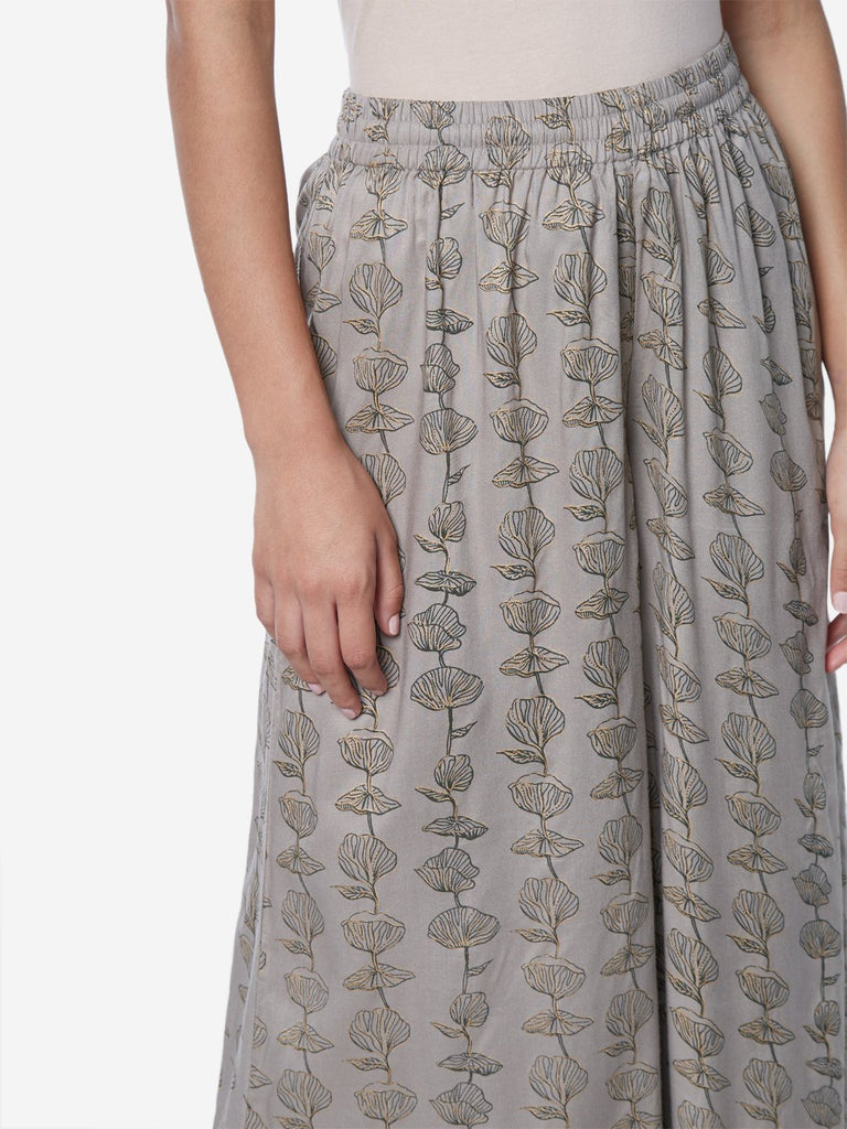 Utsa Grey Floral Patterned Flared Palazzos