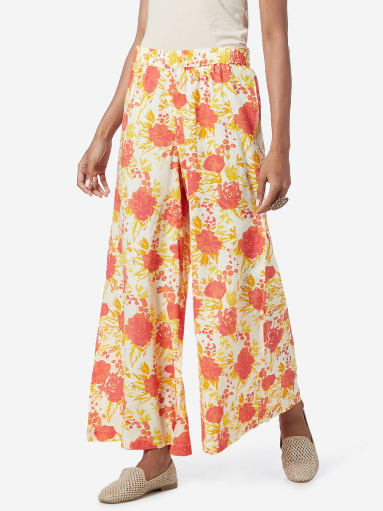 Utsa Coral Floral Patterned Palazzos