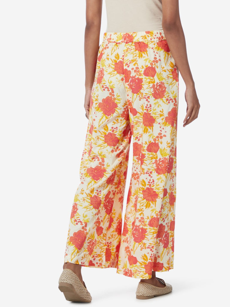 Utsa Coral Floral Patterned Palazzos