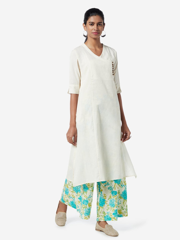 Utsa Turquoise Floral Patterned Palazzos